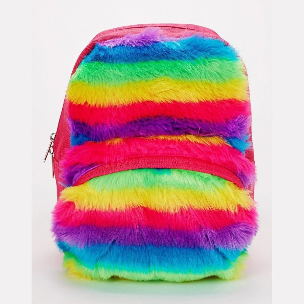 Faux Fur Mini Rainbow Backpack FURRY PRIDE! NWOT